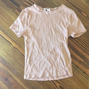 H&M Divided Fitted Ribbed Poweder Pink Cropped T-Shirt
